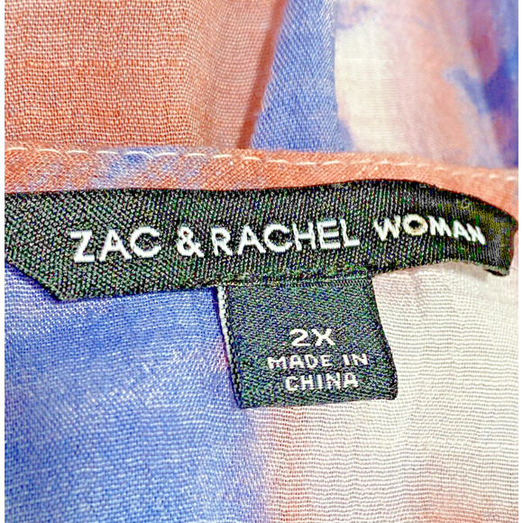 Zac & Rachel Woman Sz 2X Pink & Blue Peasant Top Boho Blouse 3/4 Sleeve Tassels - Picture 8 of 10